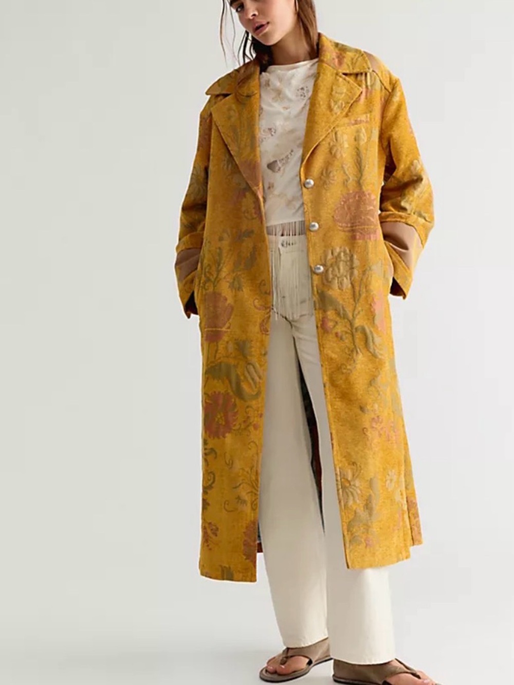 Free People Laurel Canyon Jacquard Duster in Yellow Camo